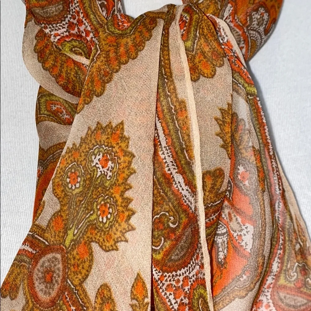 Vintage Glentex 100% Silk Scarf Japan Hand Rolled Floral Medallion 16 x 42